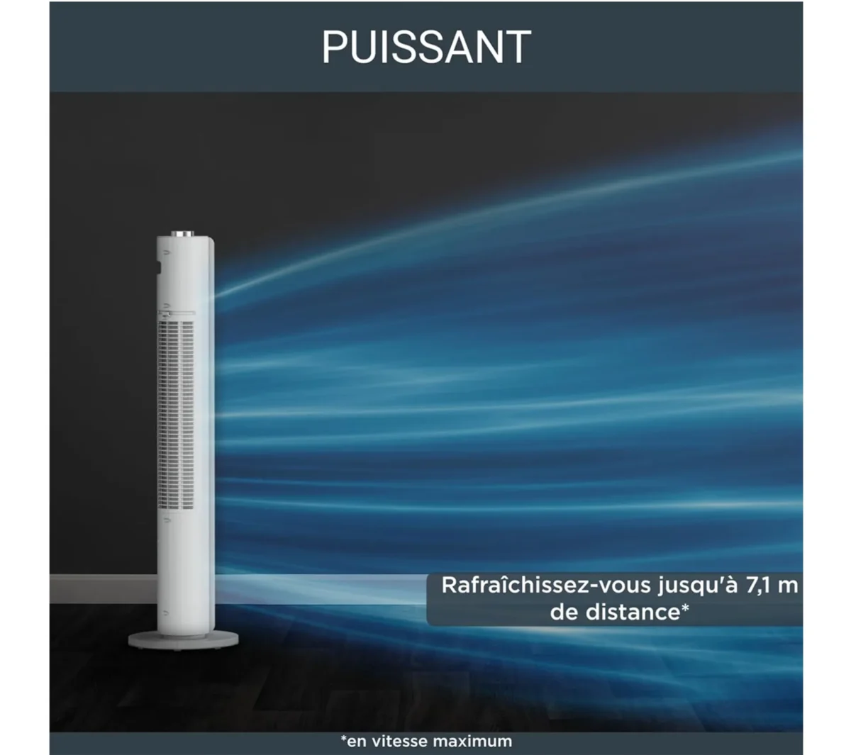 ROWENTA Ventilateur Colonne, Silencieux, Puissant, 3 Vitesses, Oscillation Automatique - Vu6720f0 Urban Cool – Image 2